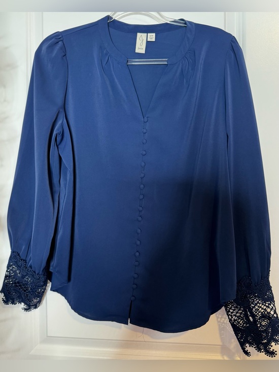Joie Tops - Joie Navy Button-Front Blouse with Lace Cuffs size medium